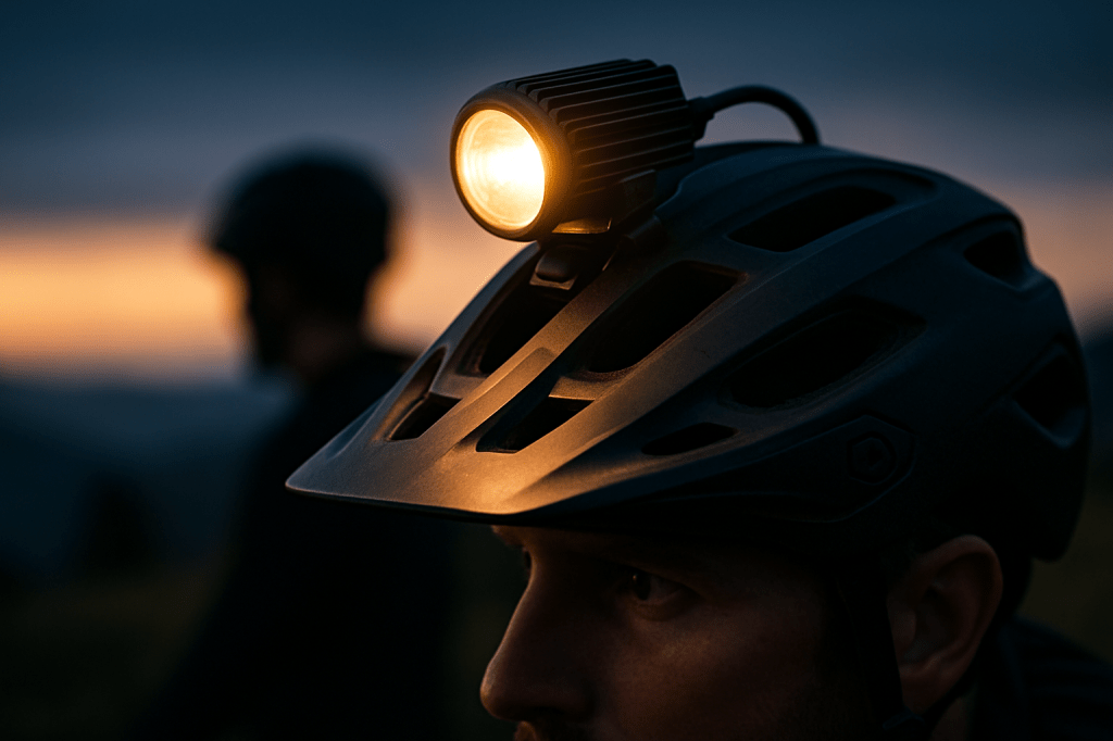 mtb helmet with a light attached.